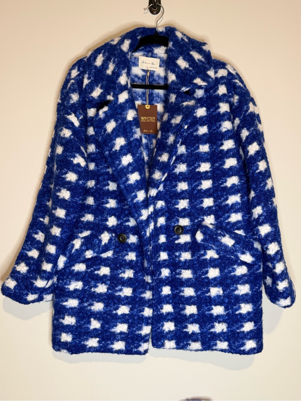 ACTIVE USA - Blue & White Bouclé Double-Breasted Coat - Picture 7 of 9
